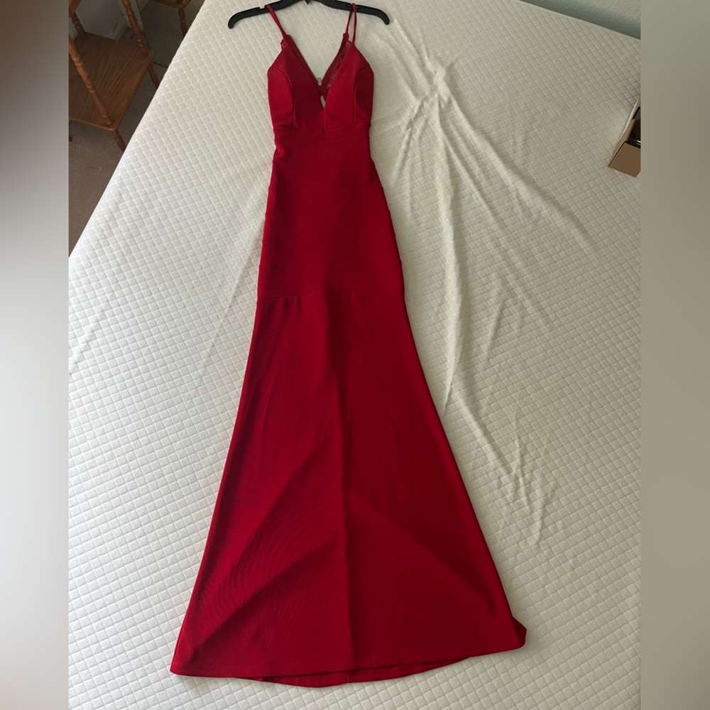 Red lace mermaid style prom dress